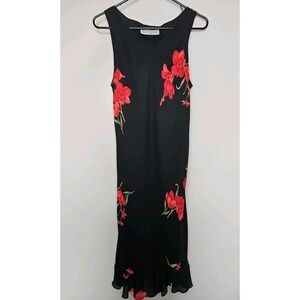 Vintage Jessica Howard Dress 12 Dark Floral Midi Ruffle Whimsigoth Y2K Edgy Chic